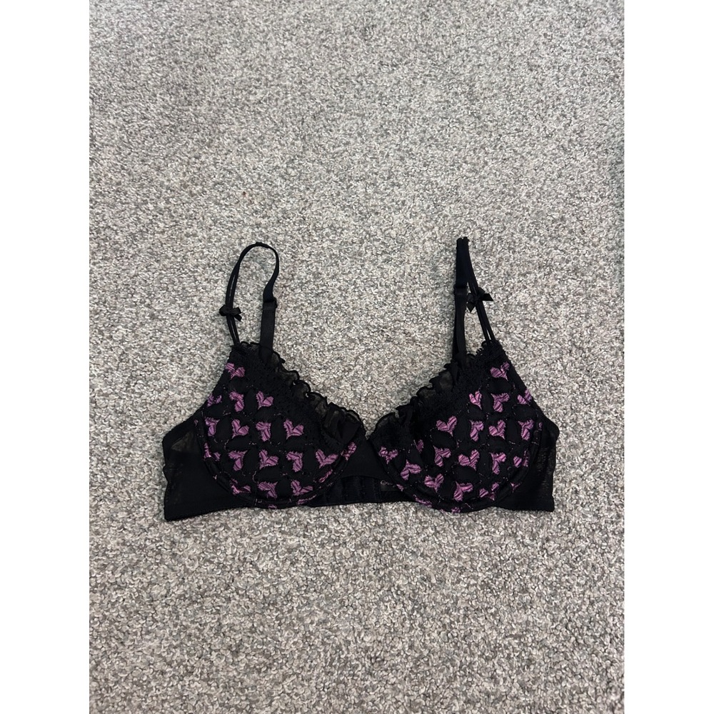 Victoria's Secret Sexy Little Things Black Pink Heart Bra 34B Underwire VTG Y2k